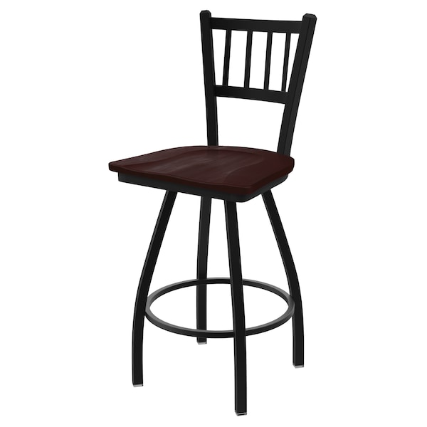 36" Swivel Bar Stool, Black Wrinkle, Dark Cherry Maple Seat